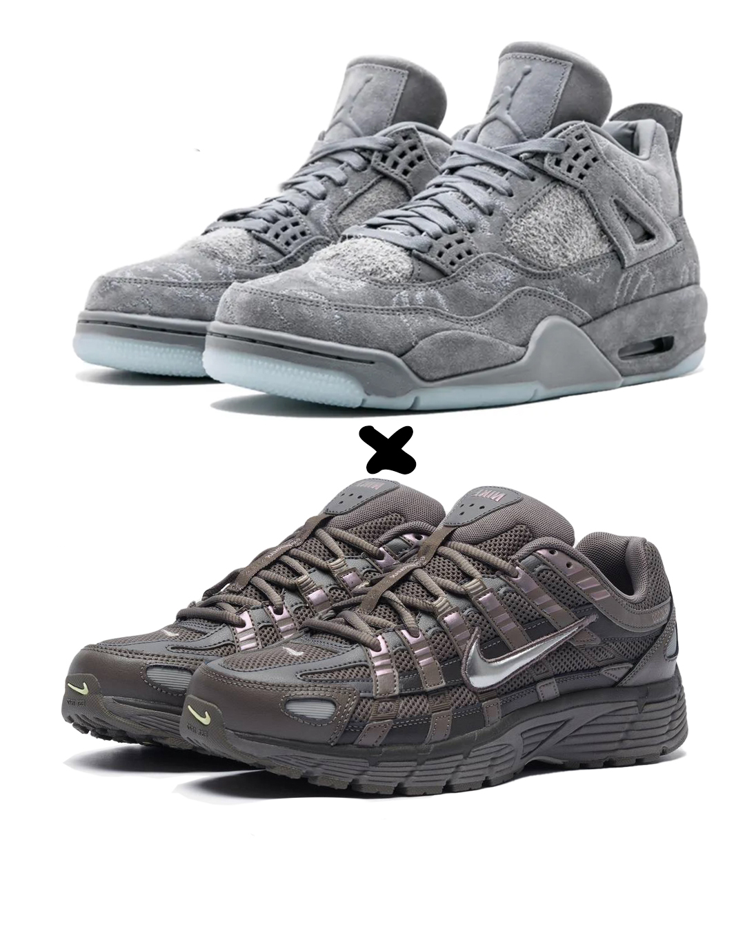 KAWS x Air Jordan 4 Retro 'Cool Grey'  X.  Nike P-6000 'Metallic Silver/Brown'